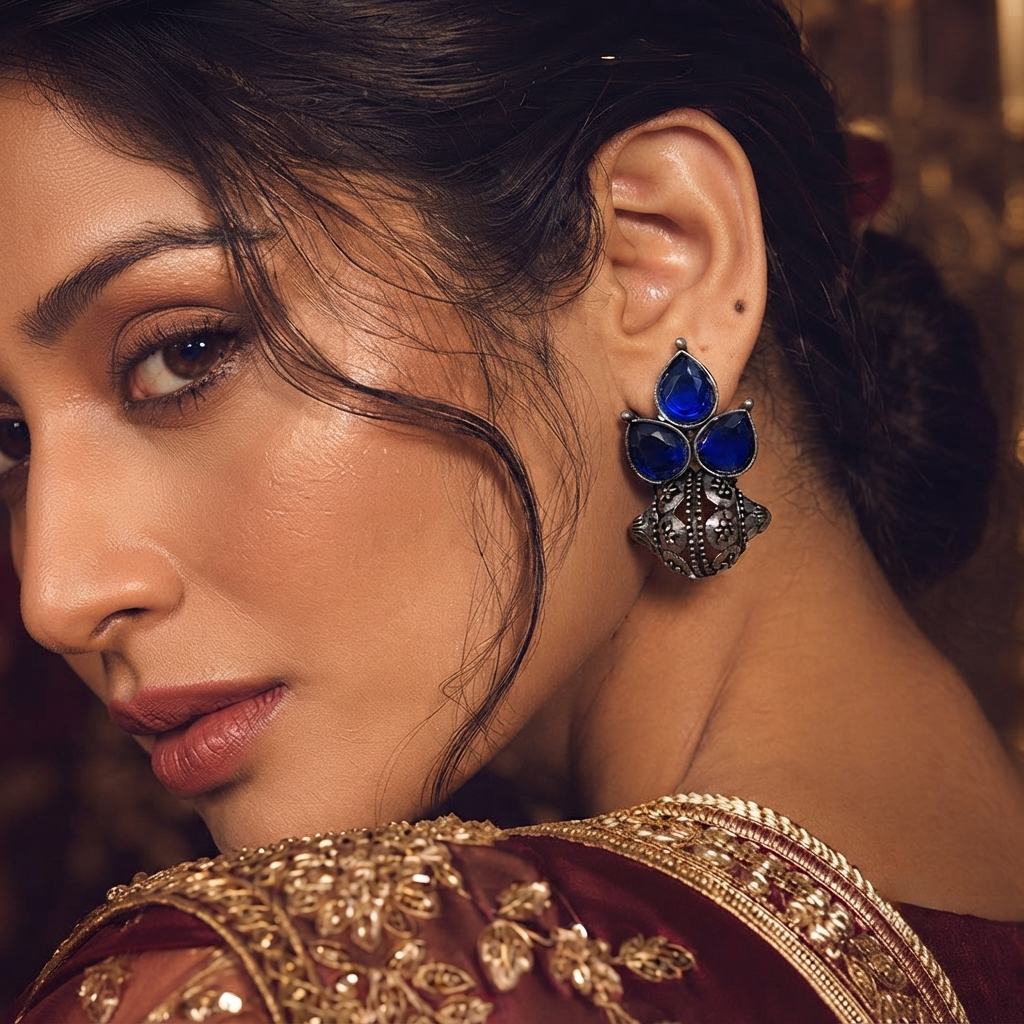 SUSHEE Royal Blue Jhumka Earrings