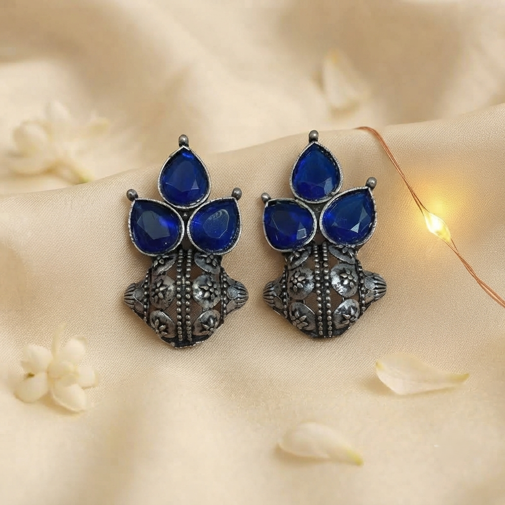 SUSHEE Royal Blue Jhumka Earrings