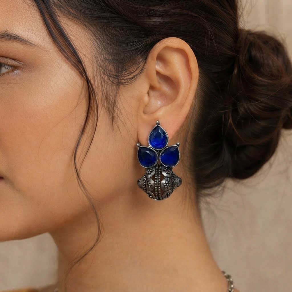 SUSHEE Royal Blue Jhumka Earrings