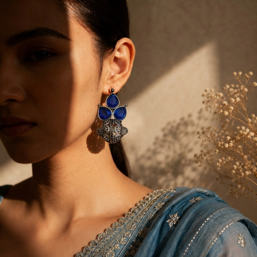 SUSHEE Royal Blue Jhumka Earrings