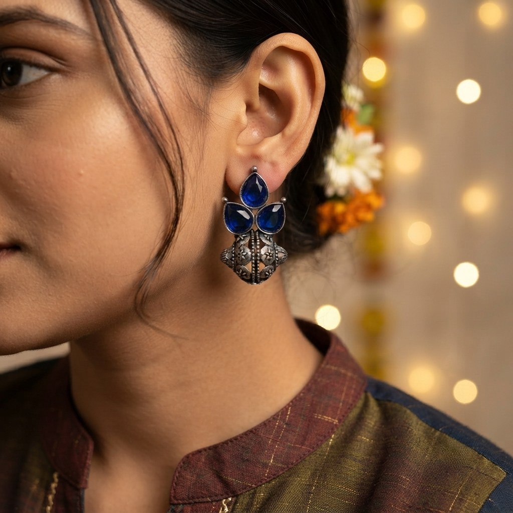 SUSHEE Royal Blue Jhumka Earrings