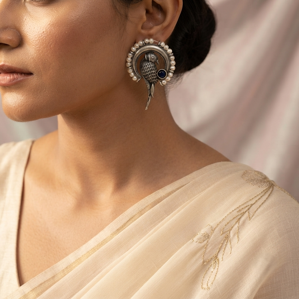 SUSHEE Peacock Pearl Oxidised Earrings