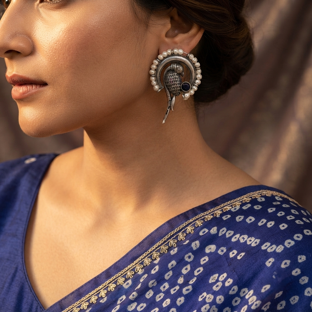 SUSHEE Peacock Pearl Oxidised Earrings