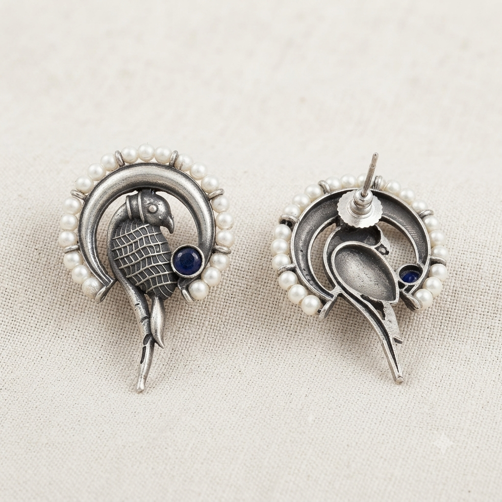 SUSHEE Peacock Pearl Oxidised Earrings