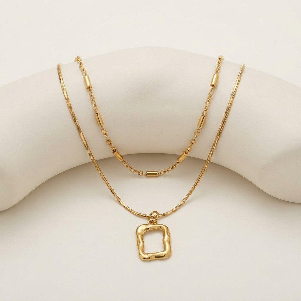 SUSHEE Golden Double-Layer Geometric Necklace