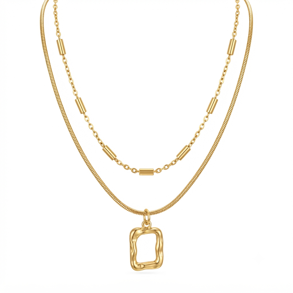 SUSHEE Golden Double-Layer Geometric Necklace