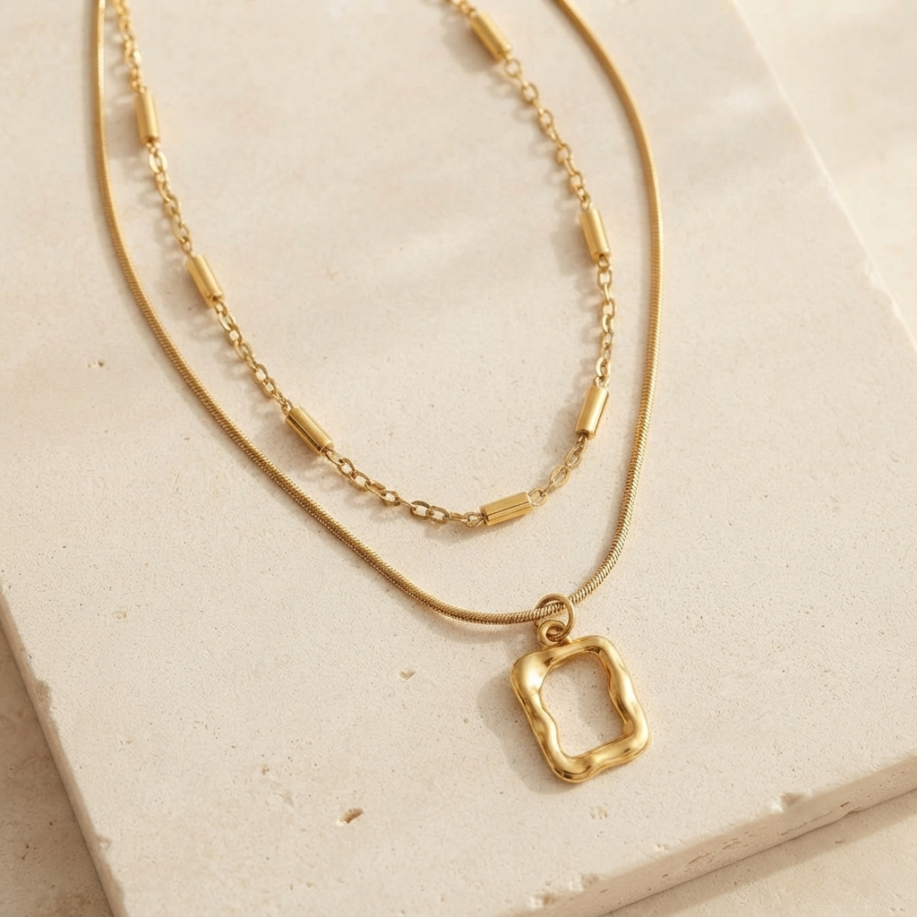 SUSHEE Golden Double-Layer Geometric Necklace