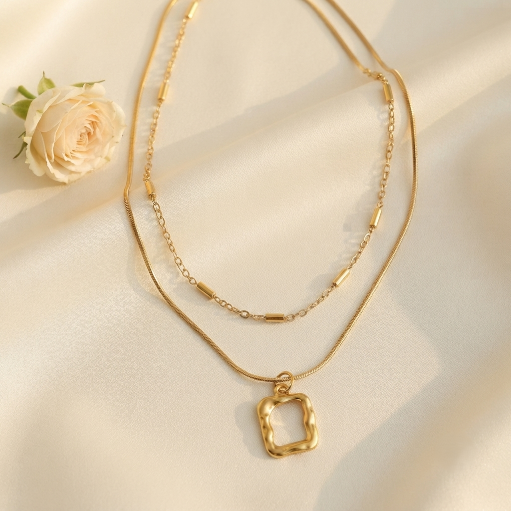 SUSHEE Golden Double-Layer Geometric Necklace