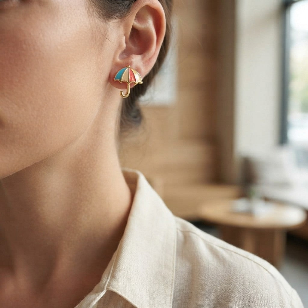 Sushee Rainbow Umbrella Stud Earrings