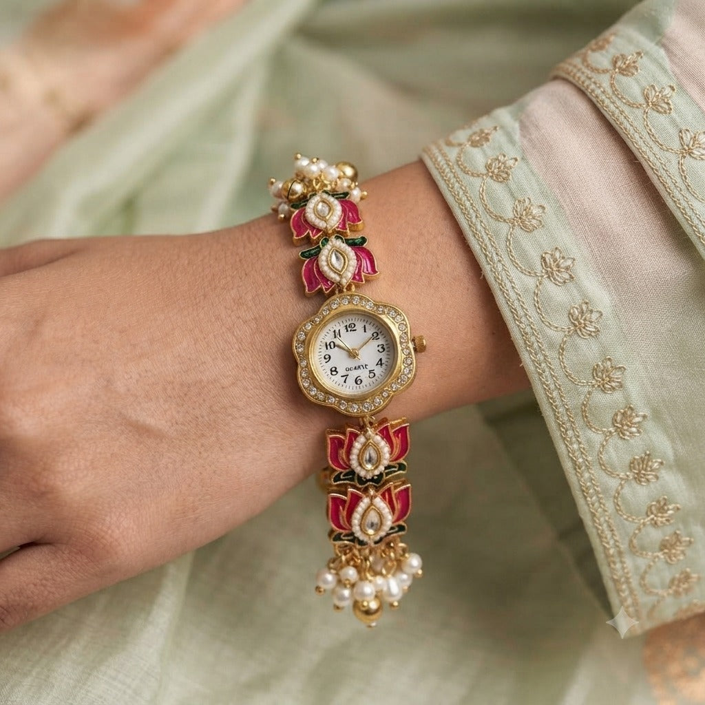 Rajwada Lotus Pearl Watch By Sushee