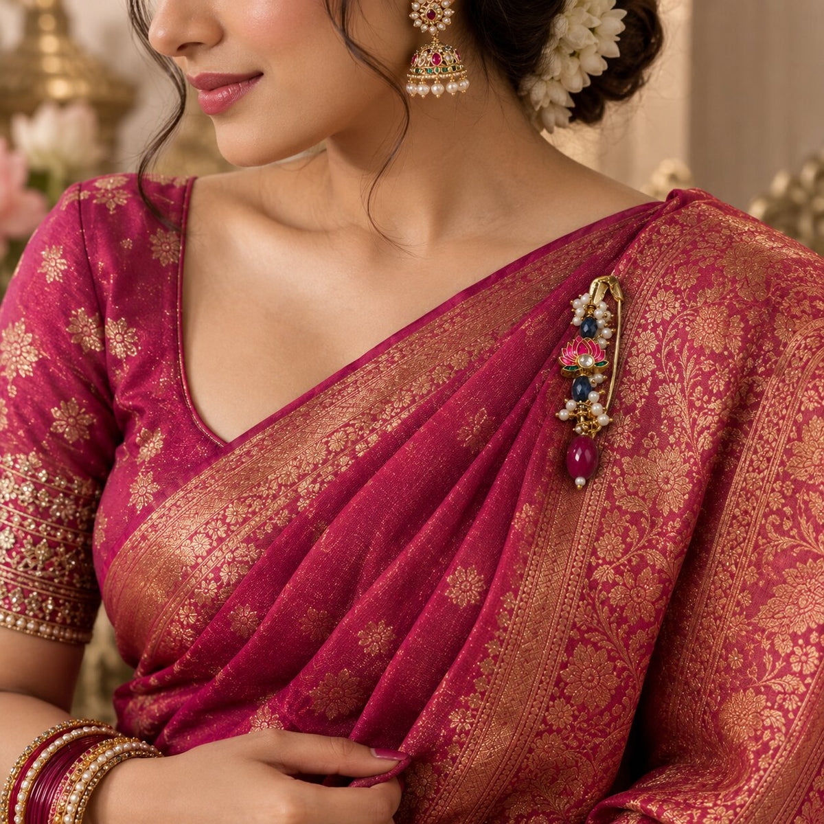 SUSHEE Royal Charm Lotus and yellow Saree Pin Combo