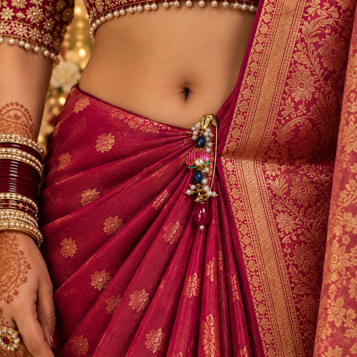 SUSHEE Royal Charm Lotus and yellow Saree Pin Combo