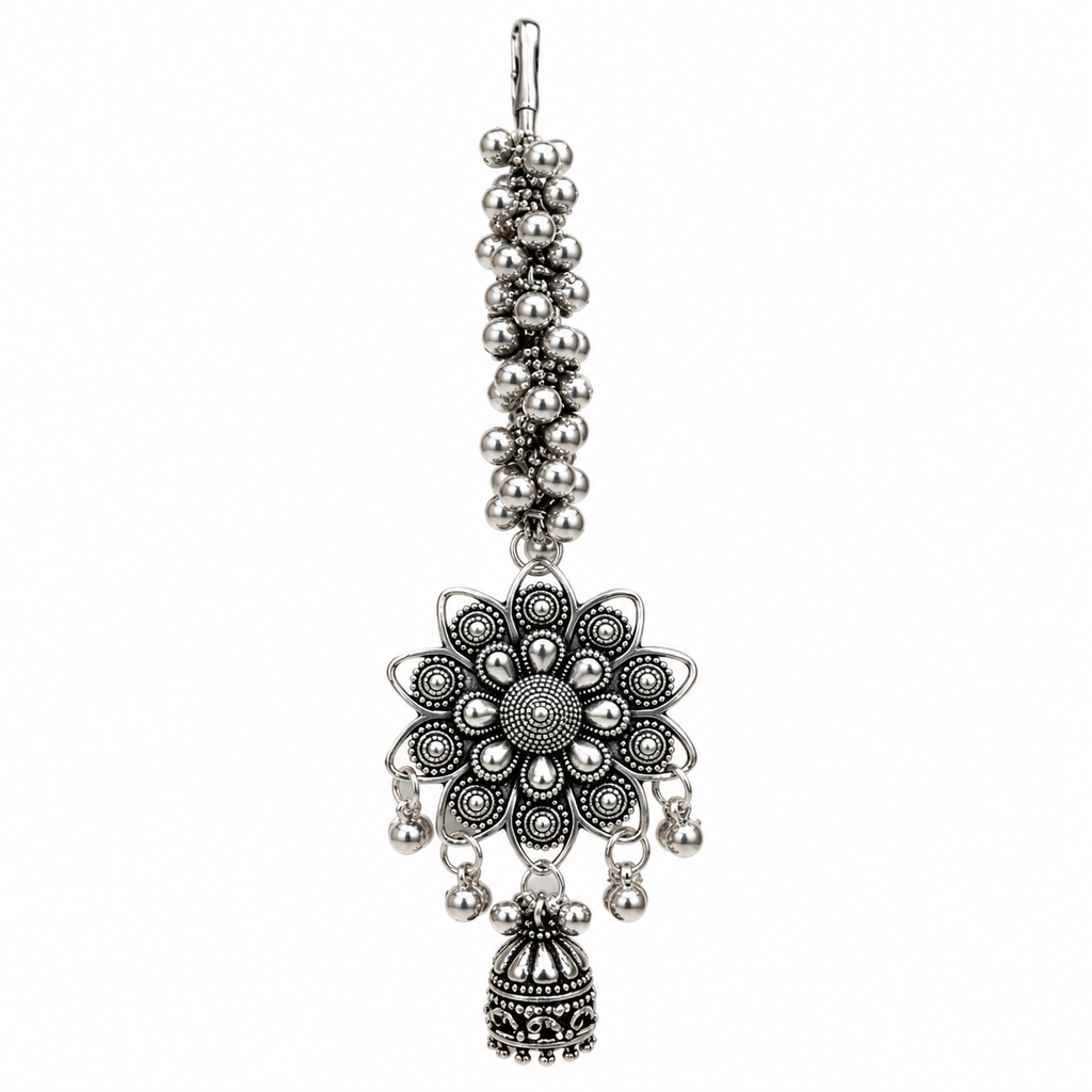 SUSHEE Kamal Lotus Oxidised Silver Saree Pin