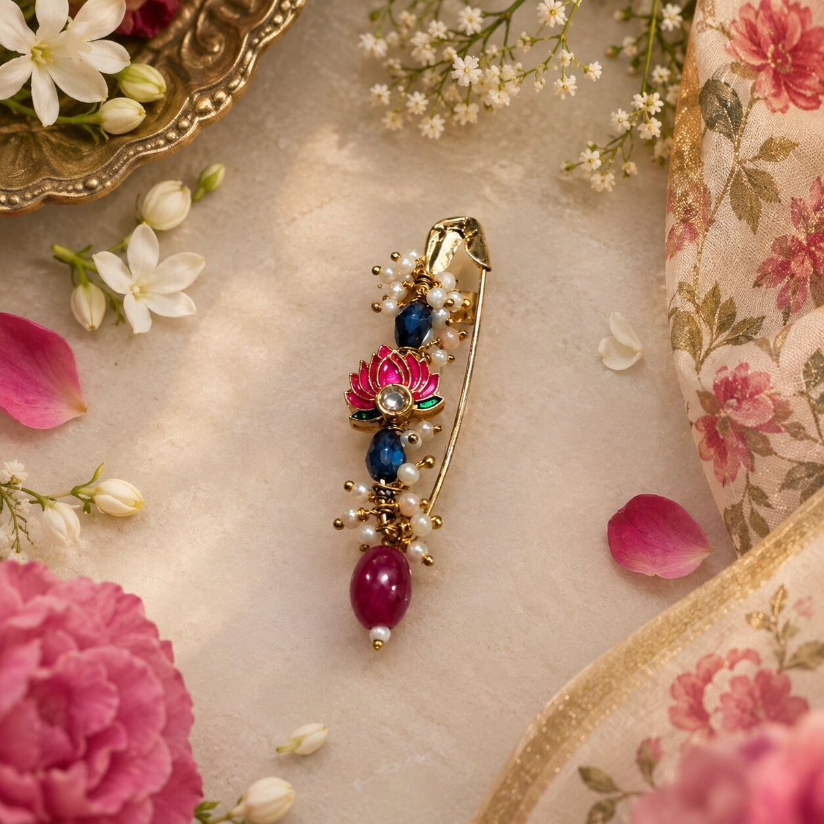 SUSHEE Royal Charm Lotus and yellow Saree Pin Combo
